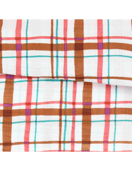 Double gauze fabric print - Lucien ecru and orange