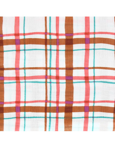 Double gauze fabric print - Lucien ecru and orange