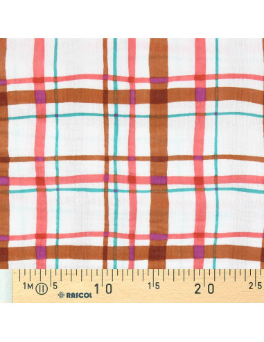Double gauze fabric print - Lucien ecru and orange