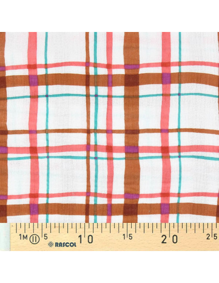 Double gauze fabric print - Lucien ecru and orange