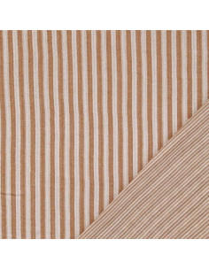 Crinkled double gauze fabric with stripes - Caramel and off-white