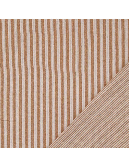 Crinkled double gauze fabric with stripes - Caramel and off-white