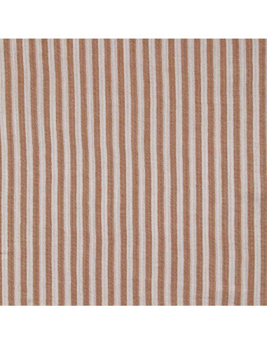 Crinkled double gauze fabric with stripes - Caramel and off-white