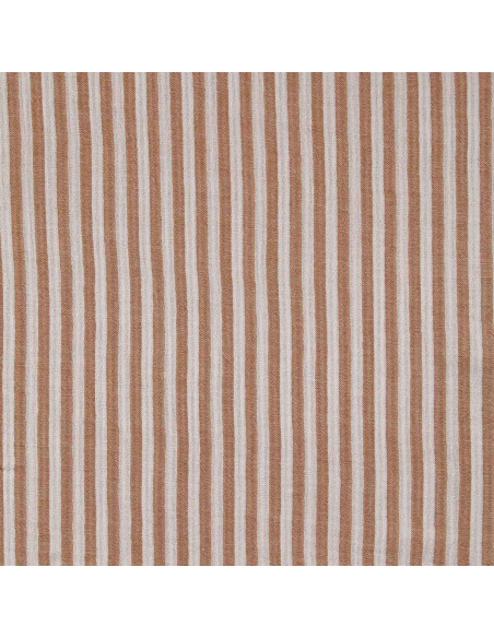 Crinkled double gauze fabric with stripes - Caramel and off-white
