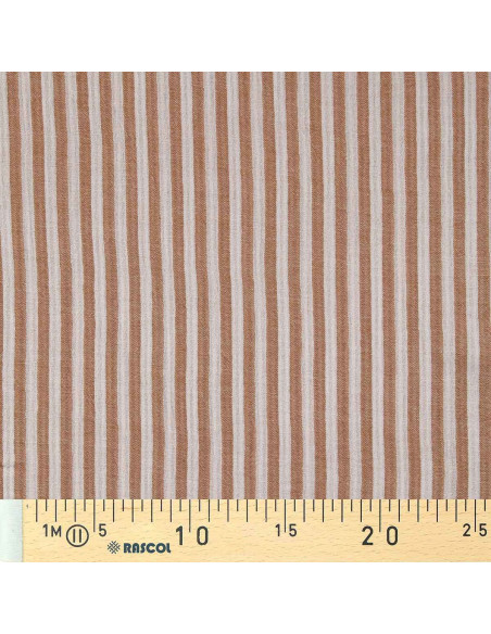 Crinkled double gauze fabric with stripes - Caramel and off-white