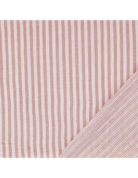 Crinkled double gauze fabric with stripes - Old pink and off-white