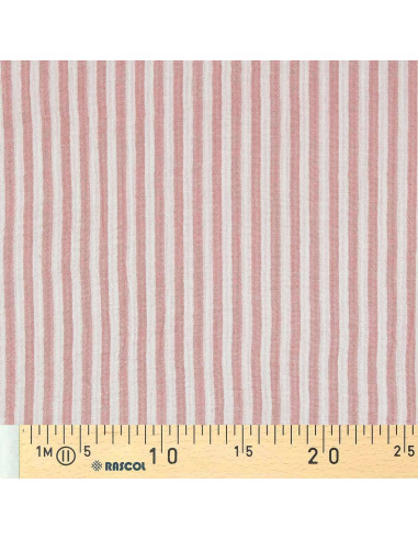 Crinkled double gauze fabric with stripes - Old pink and off-white