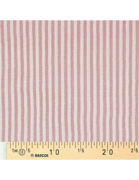 Crinkled double gauze fabric with stripes - Old pink and off-white