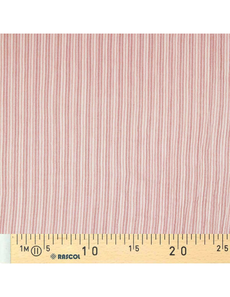 Crinkled double gauze fabric with stripes - Old pink and off-white