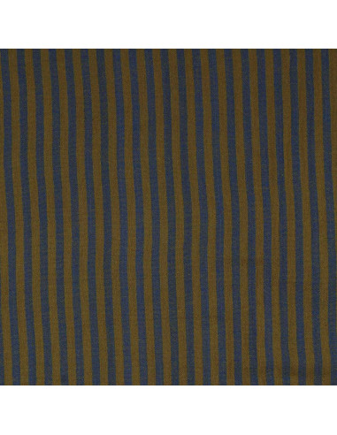 Crinkled double gauze fabric with stripes - Bronze and cobalt