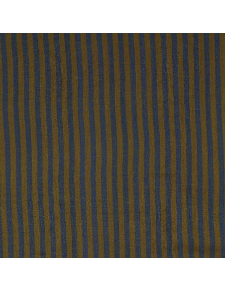 Crinkled double gauze fabric with stripes - Bronze and cobalt
