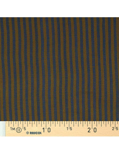 Crinkled double gauze fabric with stripes - Bronze and cobalt