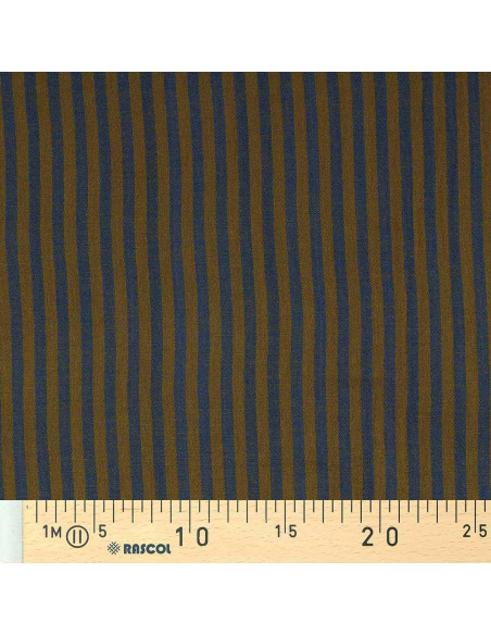 Crinkled double gauze fabric with stripes - Bronze and cobalt