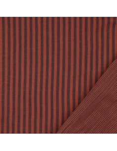 Crinkled double gauze fabric with stripes - Charcoal and toffee