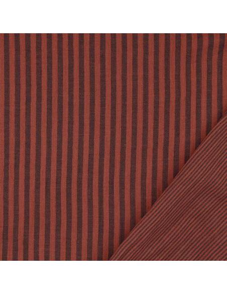 Crinkled double gauze fabric with stripes - Charcoal and toffee