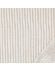 Crinkled double gauze fabric with stripes - Pebble and off-white