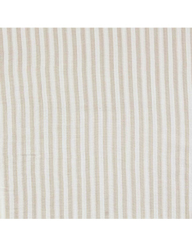 Crinkled double gauze fabric with stripes - Pebble and off-white