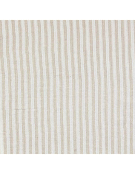 Crinkled double gauze fabric with stripes - Pebble and off-white