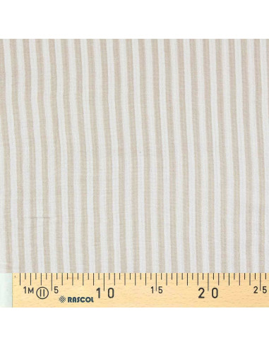 Crinkled double gauze fabric with stripes - Pebble and off-white