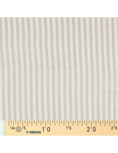 Crinkled double gauze fabric with stripes - Pebble and off-white