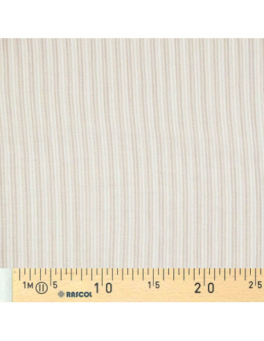 Crinkled double gauze fabric with stripes - Pebble and off-white