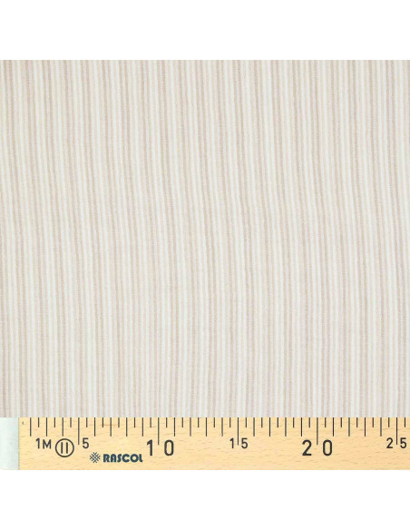 Crinkled double gauze fabric with stripes - Pebble and off-white