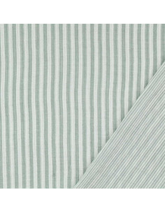 Crinkled double gauze fabric with stripes - Verdigris and off-white