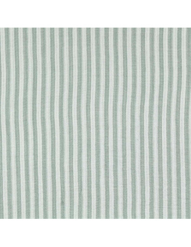 Crinkled double gauze fabric with stripes - Verdigris and off-white