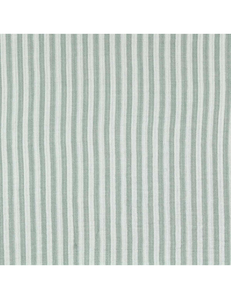 Crinkled double gauze fabric with stripes - Verdigris and off-white