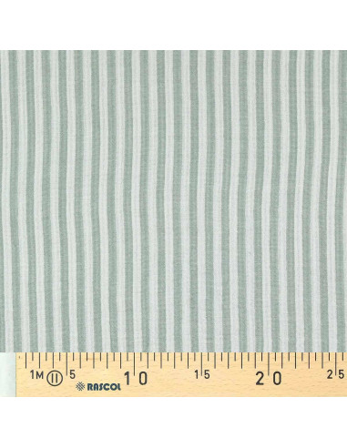 Crinkled double gauze fabric with stripes - Verdigris and off-white