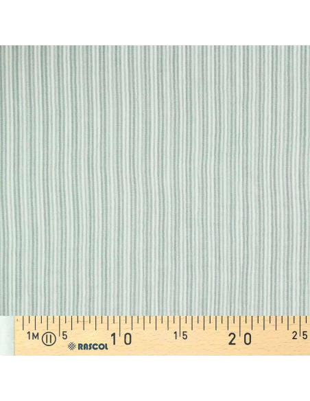 Crinkled double gauze fabric with stripes - Verdigris and off-white