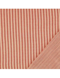 Crinkled double gauze fabric with stripes - Skin and paprika