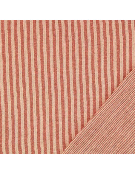 Crinkled double gauze fabric with stripes - Skin and paprika