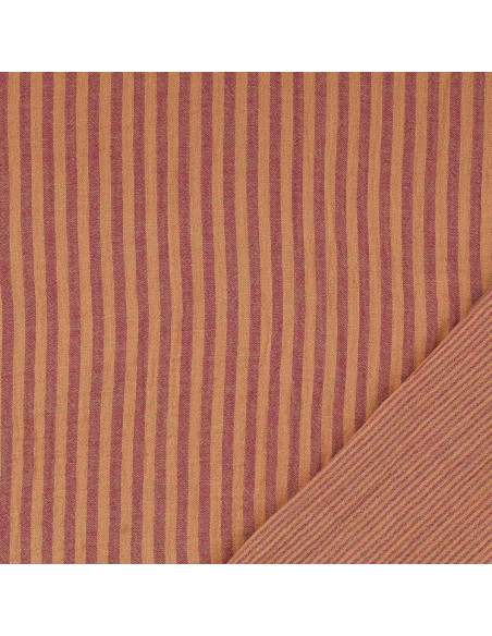 Crinkled double gauze fabric with stripes - Cassonade and Dahlia