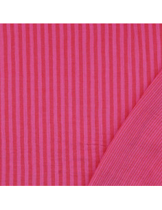 Crinkled double gauze fabric with stripes - Candy and hibiscus