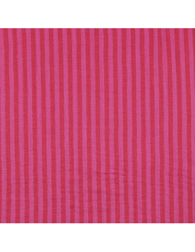 Crinkled double gauze fabric with stripes - Candy and hibiscus