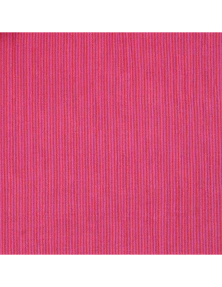 Crinkled double gauze fabric with stripes - Candy and hibiscus