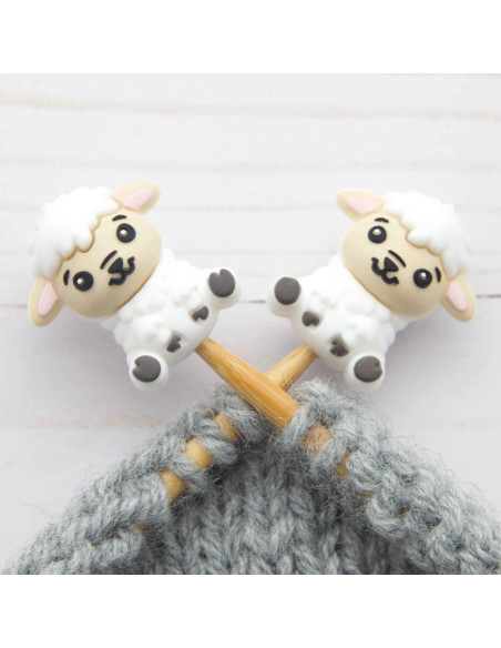 Stitch stoppers for knitting needles - Little white sheep