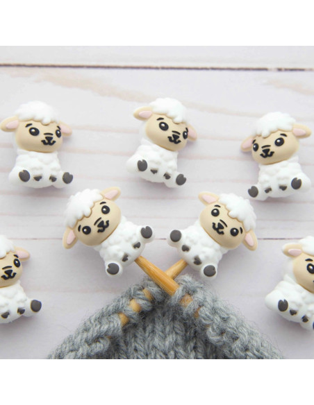 Stitch stoppers for knitting needles - Little white sheep