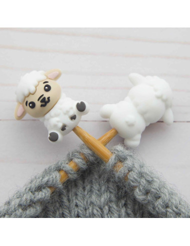Stitch stoppers for knitting needles - Little white sheep