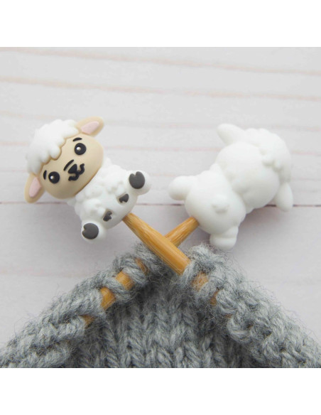 Stitch stoppers for knitting needles - Little white sheep