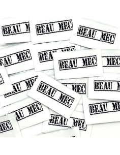 Set of 5 woven sew-on labels "Beau mec"