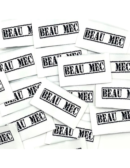 Set of 5 woven sew-on labels "Beau mec"