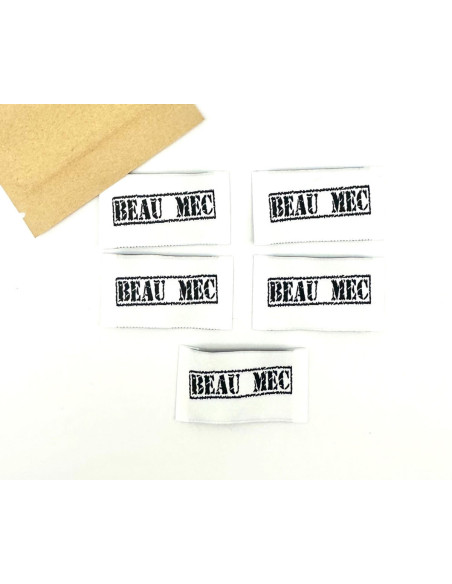 Set of 5 woven sew-on labels "Beau mec"