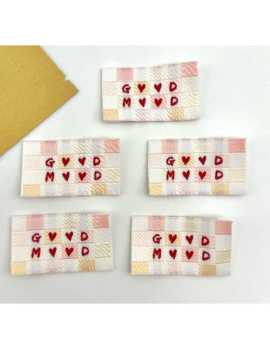 Set of 5 woven sew-on labels Good Mood