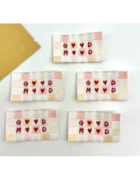 Set of 5 woven sew-on labels Good Mood