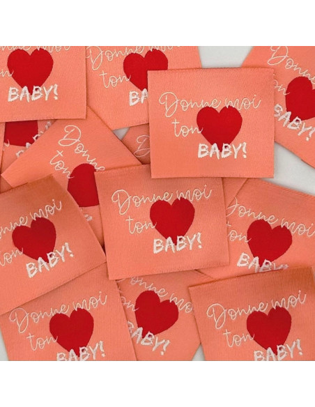 Set of 5 woven sew-on labels Give me your heart baby