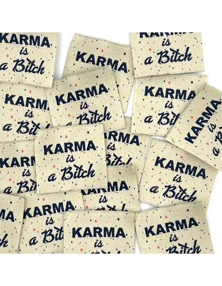 Set of 5 woven sew-on labels Karma is a bitch