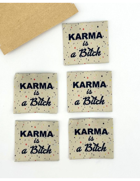 Set of 5 woven sew-on labels Karma is a bitch
