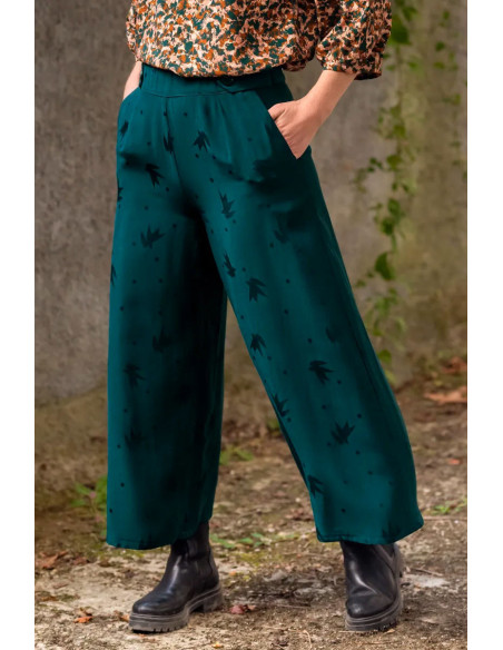 Streli dark lagoon green viscose jacquard fabric - Églantine & Zoé
